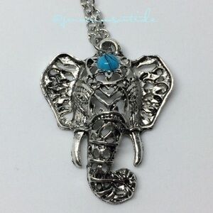 🛍 Boho Tribal Elephant Necklace Silver Turquoise